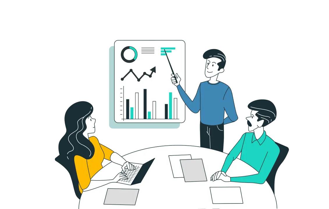 People sitting looking at chart data