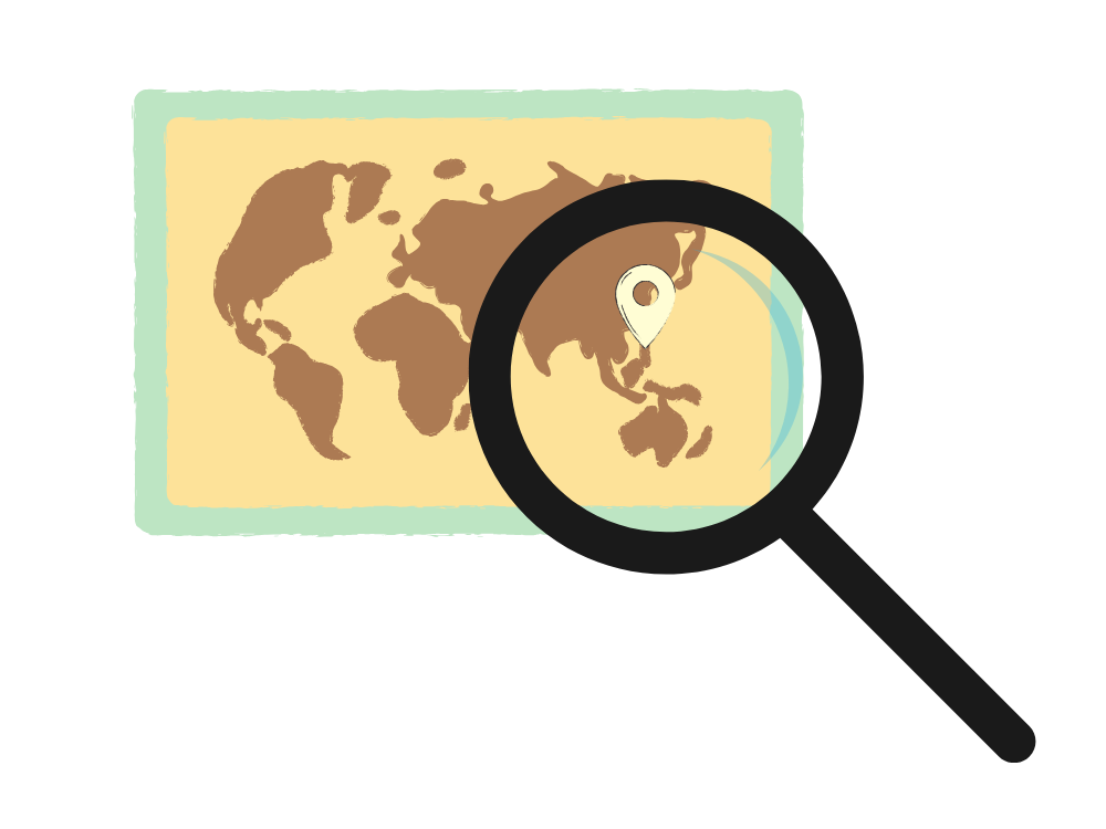 Map with a magnifying glass zoomed in on a marker
